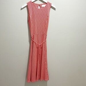 SUPERFOXX Women’s Red Geometric Print Belted Sleeveless Keyhole Back Dress Sz S